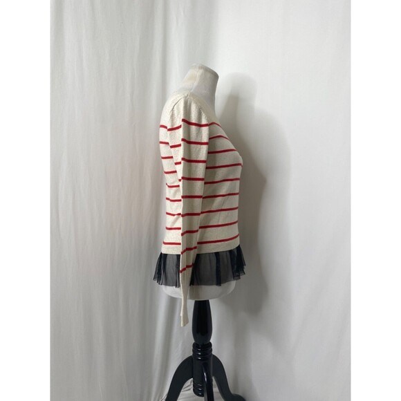 Princess Vera Wang Girls Medium Lightweight Sweater Shirt Off White Red Striped - Picture 7 of 10